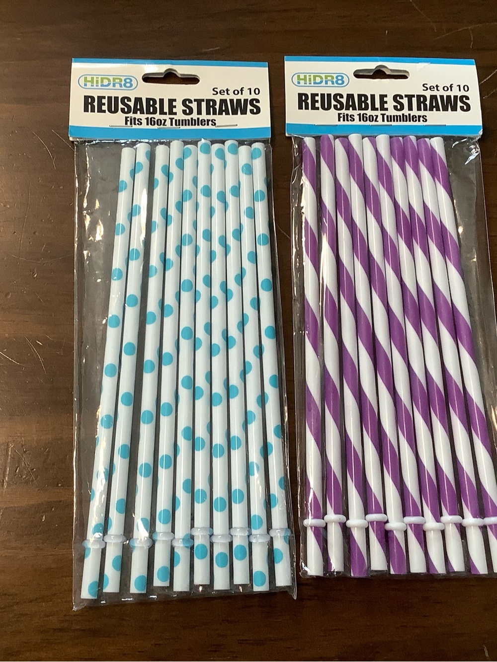 Reusable Party Straws - Blue Polka Dot & Purple Stripe (Set of 10 each)
